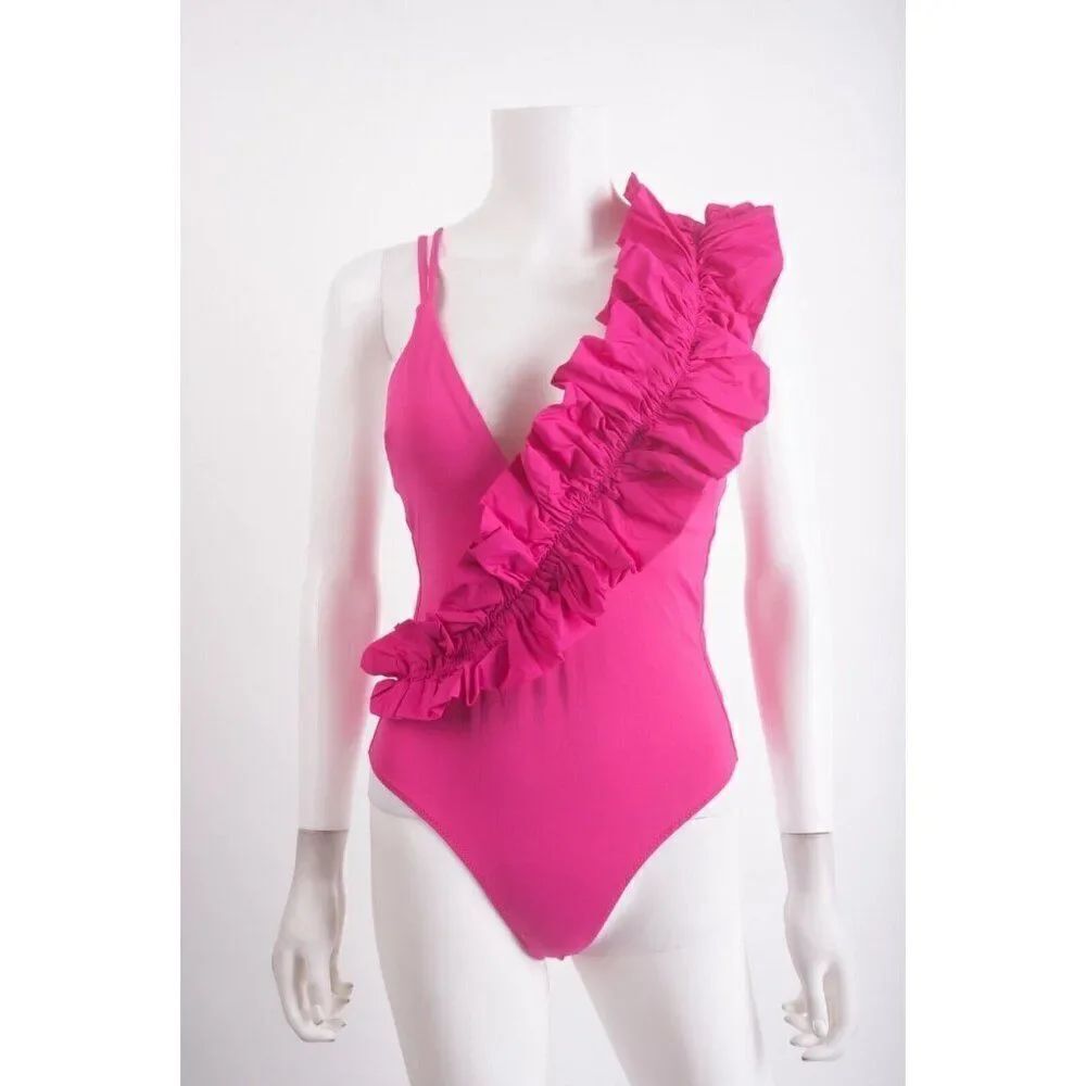Zara Womens Swim Bathing Suit One Piece Ruffle Pink XS X-Small 2856/047 NWT